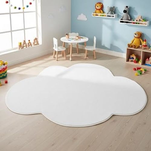 White Ultra Soft Irregular Shaped Rug for Living Room Bedroom Dining Kitchen Cloud Shape Carpet Modern Washable Nursery Playroom Home Office Aesthetic Area Rug Cute Throw Rugs 3x5