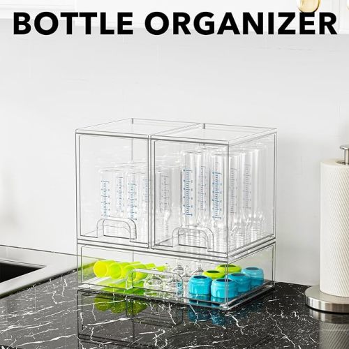 SpaceAid Bottle Storage Organizer Baby - Acrylic Bottles Station Organizer Container, Stackable Clear Drawers for Countertop, Vanity, Bathroom, Cabinet, Pantry Organization, 3 Pack, 2M1L, 10.9" H
