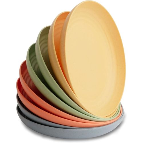 8-Pack Reusable Wheat Straw Plates Set - Non Toxic and Non Plastic Dinner Plates for Kids and Adults, Lightweight Unbreakable Plate, Microwave Safe and Dishwasher Safe (Meadow 9")
