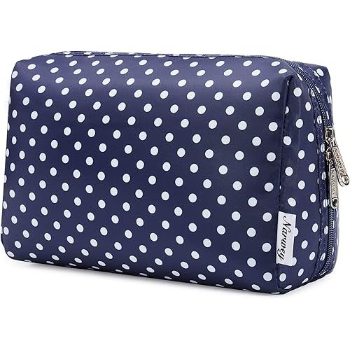 Narwey Cute Makeup Bag Travel Cosmetic Bag Organizer Toiletry Bag Make Up Bags with Compartments for Women Girls (Large, Polka Dot)
