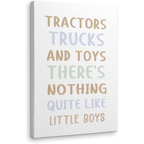 WODMIS Tractors Trucks And Toys There’s Nothing Quite Like Little Boys Framed Canvas Wall Art Decor 16×24 inch, Baby Boy Nursery Print Painting Artwork Home Wall Decoration For Boys Kids Room Bedroom