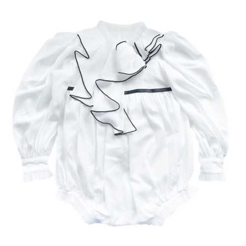 Gwen White Romper with Black Ruffle Trim | Petite Maison Kids