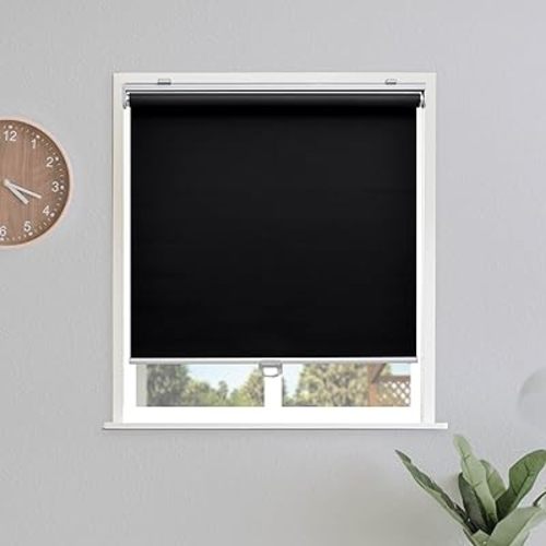 Blackout Roller Shades Blinds Cordless for Windows Pull Down Room Darkening Door Blinds with Thermal Insulated Easy to Install for Living Room,Bedroom,Home,Office Bathroom Black 35" W x 72" H