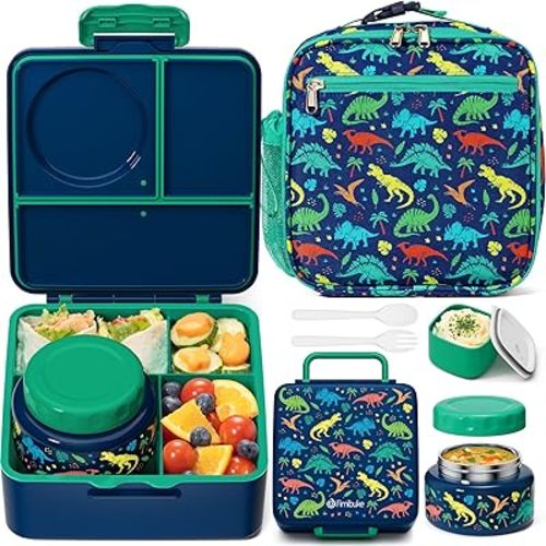 Fimibuke Bento lunch Box Set for Kids Adult with 8oz Insulated Food Jar, Lunch Bag & Sauce Cup, Leakproof Dishwasher Safe Toddler Lunch Food Container with 3-4 Compartment for School Girls Boys