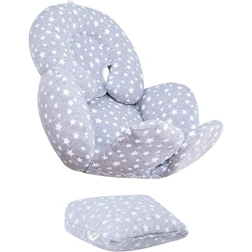 JYOKO Kids Reducer Cushion Infant Head & Baby Body Support 100% Cotton (Head, Body and Back Support, White Star) 3 Parts