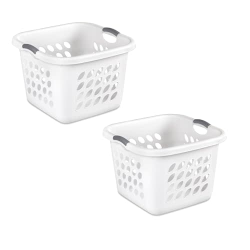 Square Laundry Hamper Clothes Storage Basket with Holes 53L White with Grey Handles Utility Room Garage Closet Made in US (2)
