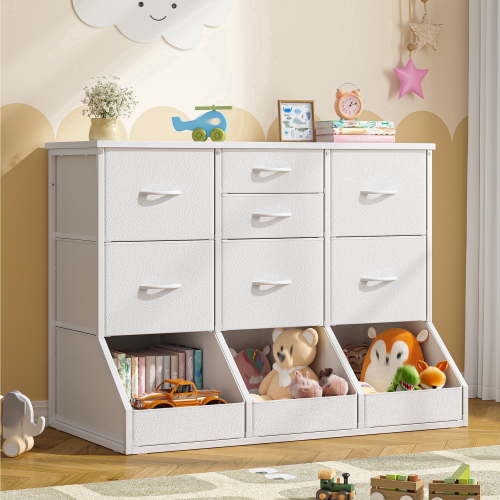 Romorgniz Dresser for Bedroom with 7 Fabric Drawers and 3 Open Drawers Cabinet Organizer Chest of Drawers & Dressers, White