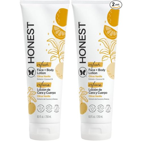 The Honest Company Hydrating Face and Body Lotion,Fast Absorbing,Naturally Derived Hypoallergenic,Citrus Vanilla Refresh,8.5 fl oz,(Pack of 2)