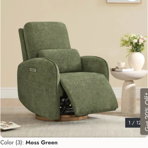 Spruce & Spring Power Swivel Recliner Chair Nursery Glider with Lumber Pillow Moss Green
