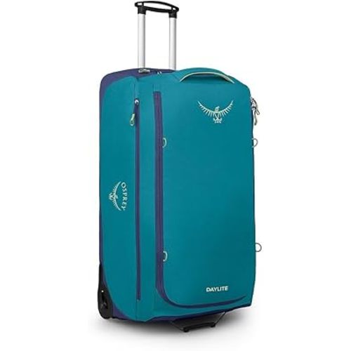 Osprey Daylite 115L Wheeled Collapsible Travel Duffel Bag - Lightweight Rolling Suitcase, Blue Spikemoss/Alkaline