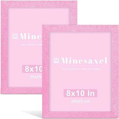 8x10 Colorful Picture Frame Set of 2, Wall Gallery 8 x 10 Glitter Photo Frames, Sparkle Cute Fun Artwork Frame for Wall or Tabletop (Pink)