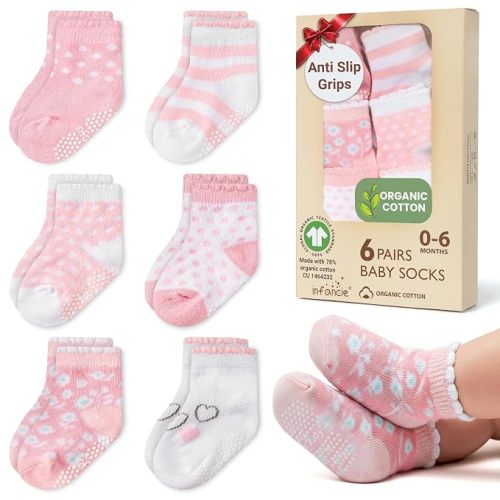 GOTS Organic Cotton Blend 6 Baby Girl Socks 0-6 M Newborn Baby Socks Gift | Oeko-Tex Certified, Baby Socks, 6 Pairs, Newborn Girl Socks, Sock Shoes For Baby Girl, Pink, For Baby Girls, 0-6 Months,