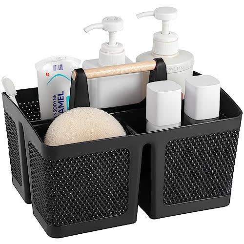 rejomiik Portable Shower Caddy Basket Plastic Cleaning Caddy Organizer Storage Tote with Handle for Bathroom, College, Dorm Room Essentials, Black