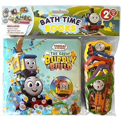 Thomas & Friends The Great Bubbly Build Bath Time Books - Activity Books for kids, Bath book, 6 Padded suction cups, 1 Mesh bag