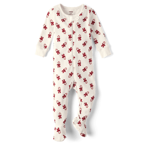 Baby Candy Cane Thermal Footed One Piece Pajamas - Gymmies - White
