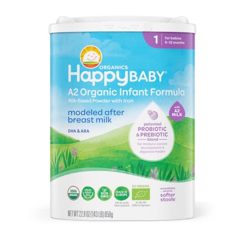 HAPPY BABY Stage 1 A2, 0-12 Months, Organic Infant Formula, 22.9oz (1 Pack) | USDA Organic Baby Formula with A2 Milk Protein for Easy Digestion, Probiotics & Prebiotics for Immune Support, Non-GMO