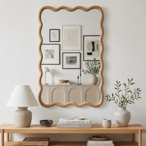 Ebern Designs Wavy Rectangle Solid Wood Frame Decorative Mirror For Bedroom, Bathroom, Living Room, Entryway | Wayfair