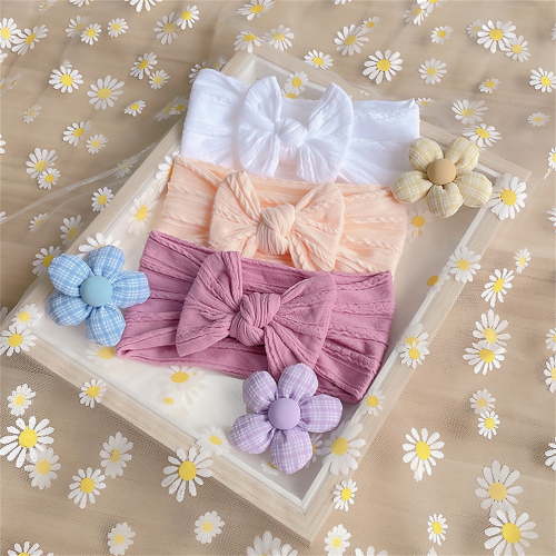 Lilgiuy 3pcs Girls Cute Handbands Super Soft Solid Elastic Headbands with Hair Bows Head Wrap Hair Accessories for Newborn Infant Toddlers Kids