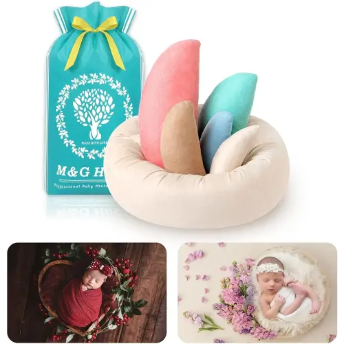 M&G House Newborn Photography Props - 6pcs Baby Photoshoot Props, Adjustable Photography Props Fits 0-6 Months Baby, Ultra-Soft Photo Donut Posing Pillow Basket - Multicolor