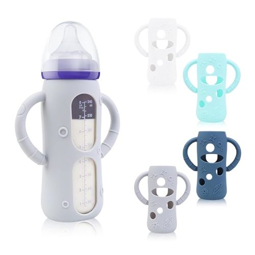 ZCH 4-Pack Silicone Sleeves for Lansinoh Glass Bottles, BPA-Free Drop-Resistant Baby Bottle Sleeves with Handles, Compatible with Lansinoh Anti-Colic Glass Baby Bottles (8 oz)