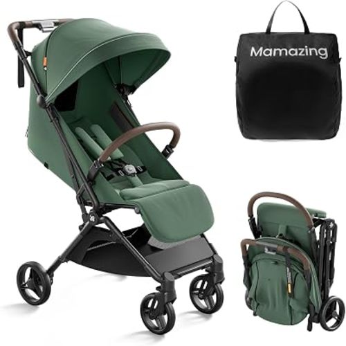 MAMAZING Ultra Air Lightweight Baby Travel Stroller with Carbon Fiber Frame, Compact & Airplane-Friendly, One-Handed Fold, 11.6 lbs, Perfect for Toddlers, Green