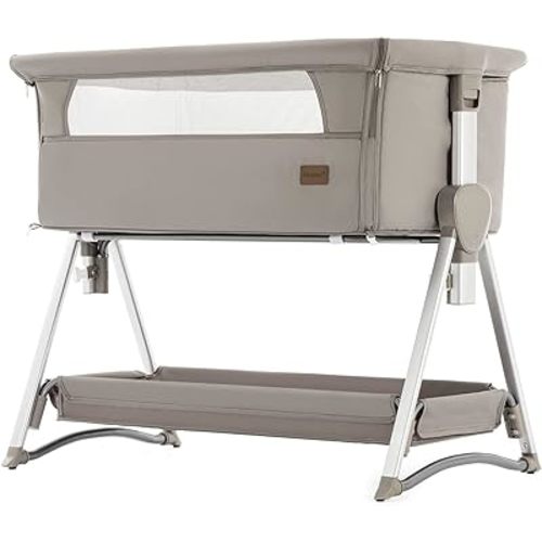 Bassinet, Bedside Sleeper for Baby, Rocking Cribs Newborn Infant Sleeping Bed, Portable Foldable Baby Travel Bed with Mattress, Height Adjust, Suit for 0-6M Bassinet (Khaki)