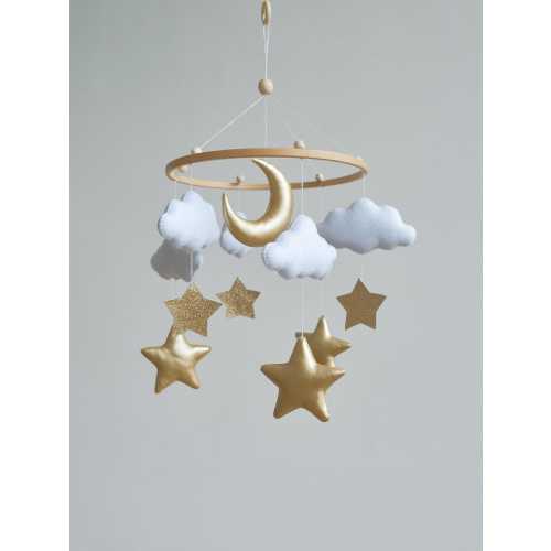 White Cloud Mobile for Crib, Cloud and Stars Nursery Decor, Baby Shower Gift, Handmade Hanging Cloud Mobile