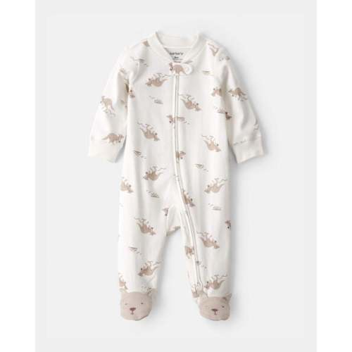 Baby Kangaroo 2-Way Zip 100% Cotton Sleep & Play Pajama - Cream | Carter's - Newborn