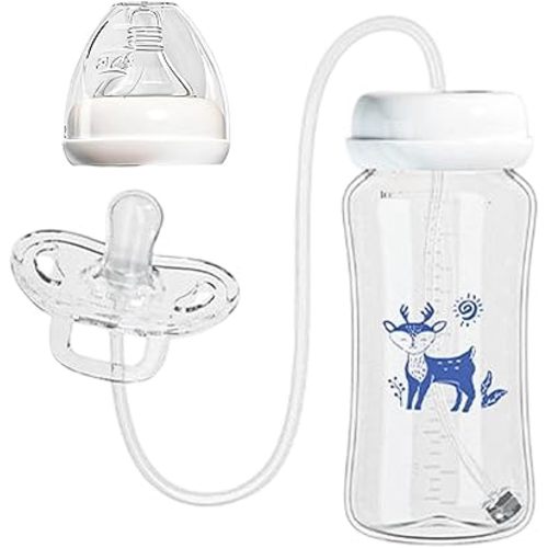 Pacifier Bottle, Hands Free Anti ColicBaby Bottles, Silicone Leakproof Milk Bottle Water Feeder, Soft Portable Adjustable Feeding Container, for Home, Outdoor, Camping, Bedroom, Living Room