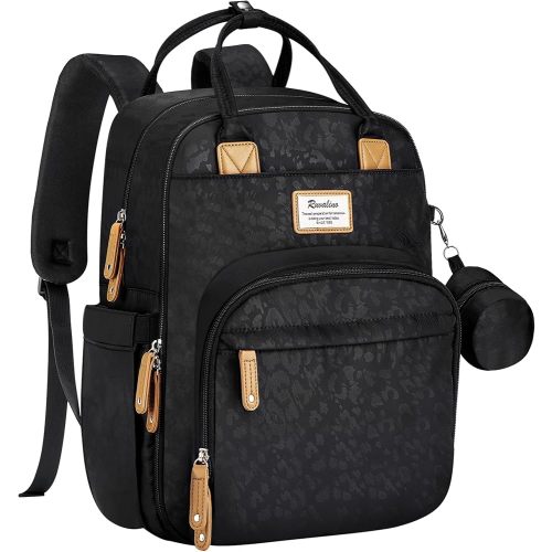 RUVALINO Baby Diaper Bag Backpack with Changing Pad, Black Leopard
