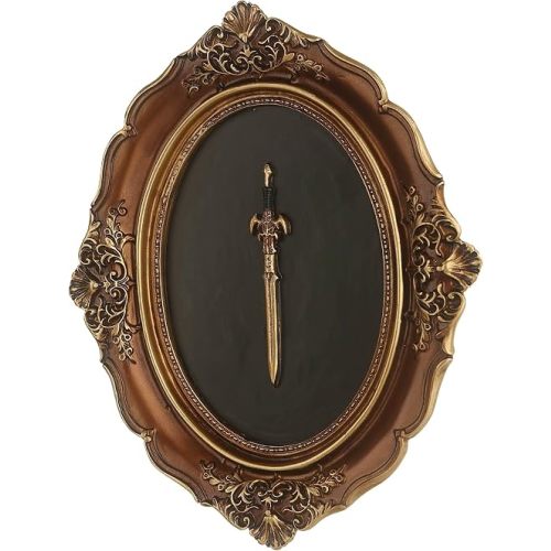 Juedawyal Baroque Sword Wall Sculpture, Gothic Wall Decor, Resin Vintage Wall Accent, Antique Oval Aesthetic Room Décor for Hallway Living Room Entryway Gallery Wall