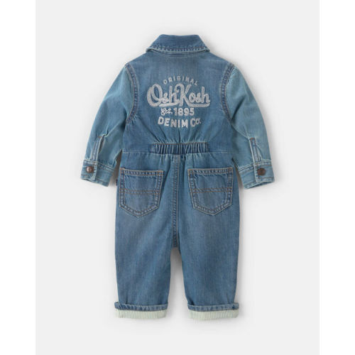 Baby OshKosh Logo Long-Sleeve Denim Jumpsuit - Medium Wash - OshKosh B'gosh | Carter's
