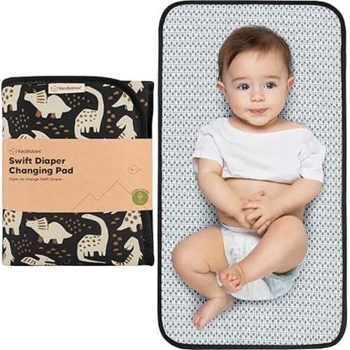 KeaBabies Portable Diaper Changing Pad, Easy Wipe Clean - Foldable Waterproof Baby Changing Mat for Diaper Bag, Compact, Lightweight, 25x13 Newborn, Infant, Baby Changer Travel Essential (Dino Ridge)