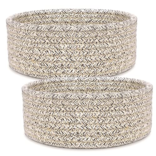 ABenkle 2 Pack Small Baskets, Cotton Rope Woven Basket, Cute Mini Tiny Storage Baskets, Decorative Boho Basket for Nursery Living Room Bedroom Shelf, Empty Gift Basket - Mixed Brown