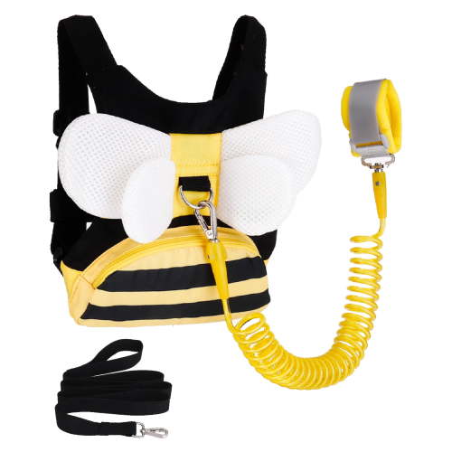 sixwipe 3 in 1 Toddler Harness Leashes + Anti Lost Wrist Link, Cute Bee Kids Harness Backpack with Leash, Child Harness Leash Safety Wristband Strap Belt Protector for Baby Boys Girls to Outdoor