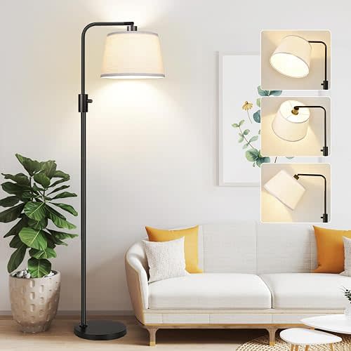 【Upgraded】 Dimmable Floor Lamp, 1000 Lumens LED Edison Bulb Included, Arc Floor Lamps for Living Room Modern Standing Lamp with Linen Shade, Tall Lamp for Bedroom Office Dining Room- Black