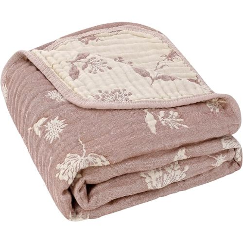 Ultra Soft Muslin Baby Blanket - Made with Organic Cotton, Earthy Botanicals Jacquard Swaddle & Crib Quilt, 43x43 (Dusty Pink Floral)