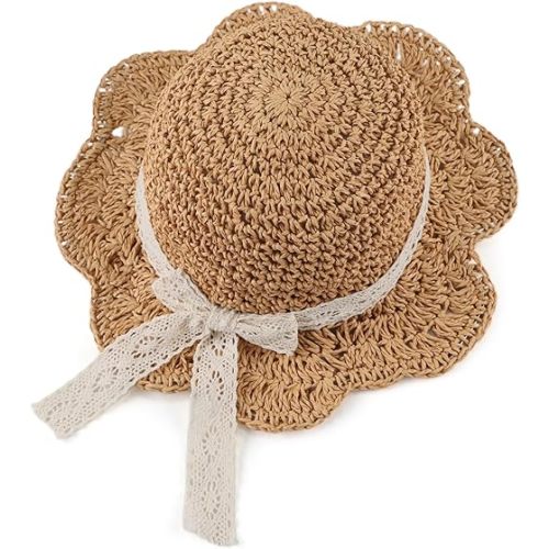 JANGANNSA Baby Girl Straw Hat Outdoor Baby Sun Protection Hats Summer Bowknot Beach Cap for Infant Toddler Girls