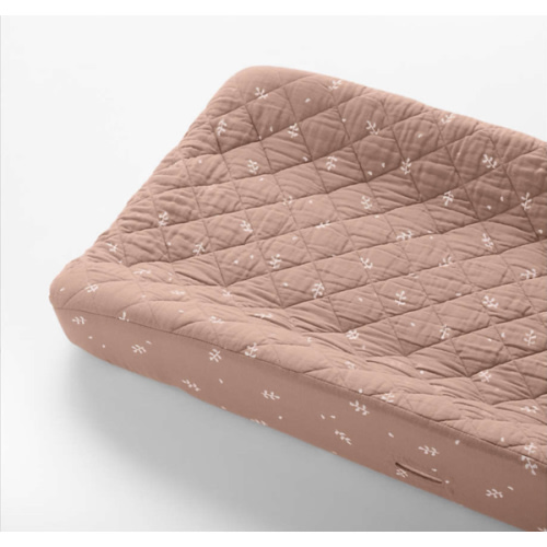 Supersoft Violet Rose Leaf Print Organic Cotton Gauze Baby Changing Pad Cover