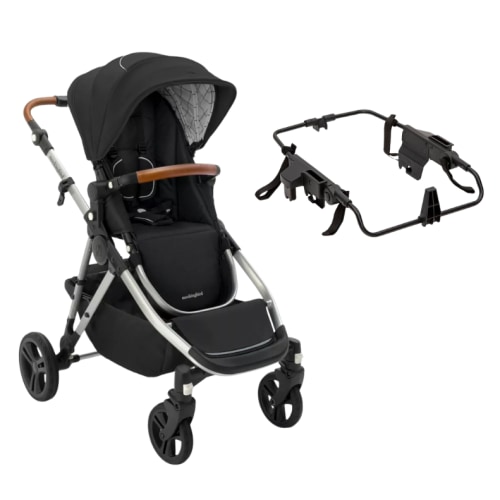 Mockingbird Single-To-Double Stroller 2.0 - Black Windowpane + Car Seat Adapter