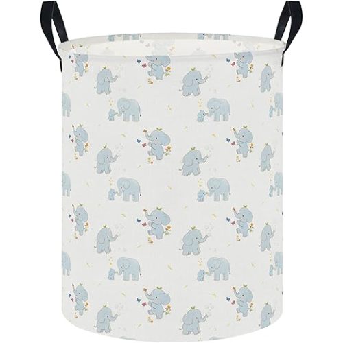 NTAOHAMPER Joyful Baby Elephant Laundry Hamper,Laundry Basket,Baby Nursery Hamper,Waterproof Storage Bin,Clothes Organizer Basket,Room Decor(Joyful Baby Elephant）