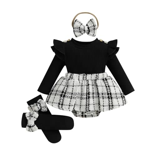 Giraropa Baby Girl Fall Winter Clothes Long Sleeve Romper Dress + Socks + Headband Newborn Infant Cute Casual Outfits