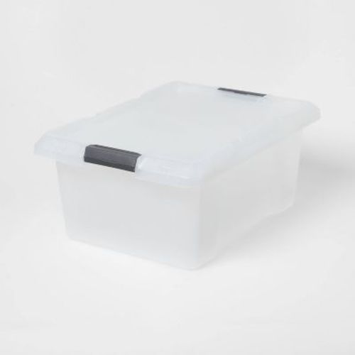 Medium Frosted Latching Storage Box - Brightroom™: Stackable Polypropylene Tote with Lid, 48L Capacity