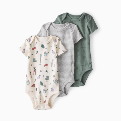 Carter's Little Planet 3-Pack Organic Cotton Rib Bodysuits - Veggie Garden, Striped, Green Team, 0-3 M