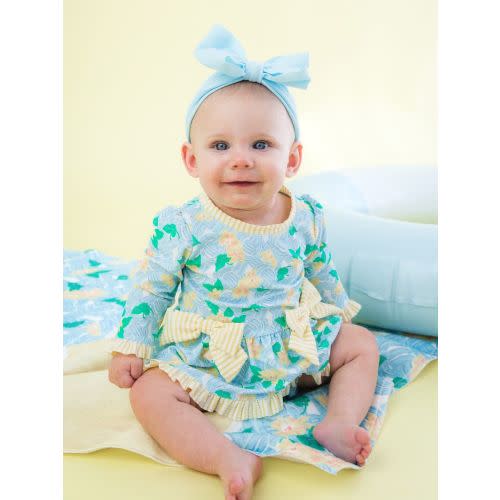 Long Sleeve One Piece Bow Peplum Rash Guard Swimsuit, with Signature Rear Ruffles