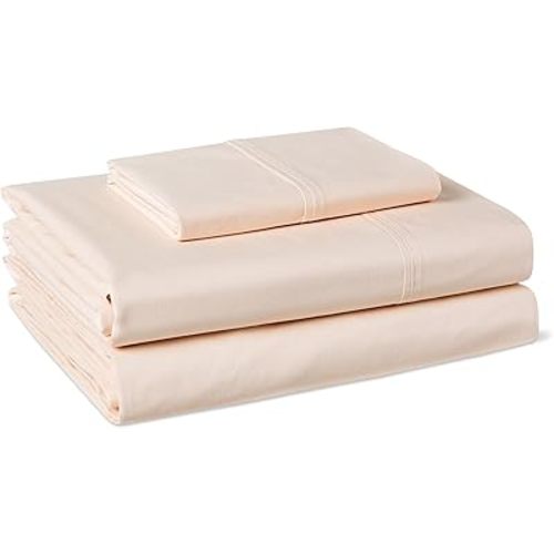 Amazon Basics 100% Organic Cotton Kids' Sheet Set with Pillowcase, Twin, Pale Pink