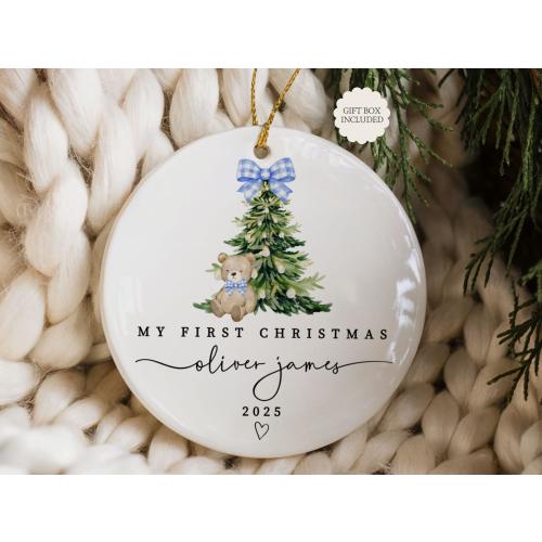 Baby Boy First Christmas Ornament, Boys First Xmas Ornament with Baby Name, Personalized Baby Boy Keepsake Ornament 2025