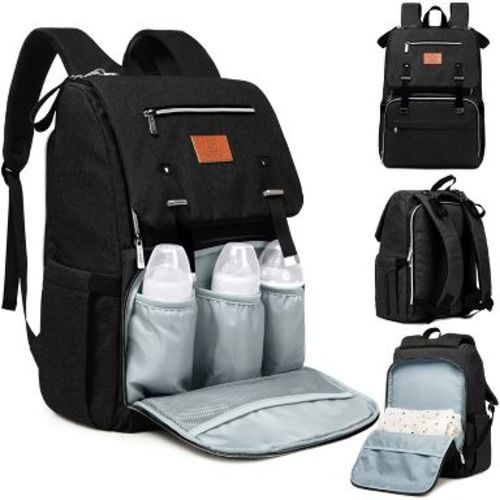 KeaBabies Explorer Diaper Bag Backpack, Large Diaper Bags for Girl, Boy, Baby Diaper Backpack with Changing Pad (Trendy Black)