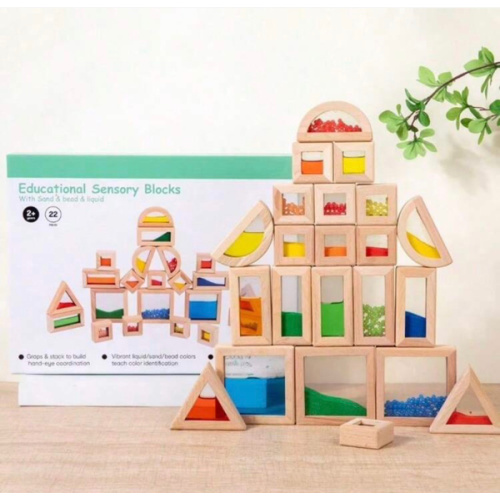 Children's Wooden Acrylic Rainbow Sensory Building Blocks, Geometric Shape Puzzle Blocks, Develop Color Perception And Grip Coordination, Inspire Creativity And Focus, Suitable For Boys And Girls, Educational Toy, Children's Day And Birthday Gift | SHEIN