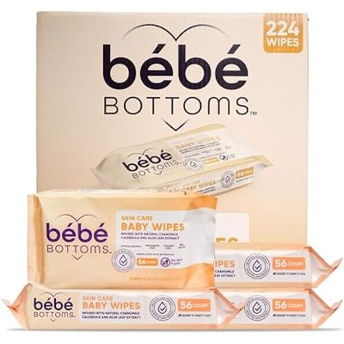 Bébé Bottoms Hypoallergenic Facial Cloth and Baby Wipes - Fragrance & Paraben Free, Sensitive Skin Friendly - Travel Essentials, Baby Essentials - Ideal for On-the-Go Families (224 Count)